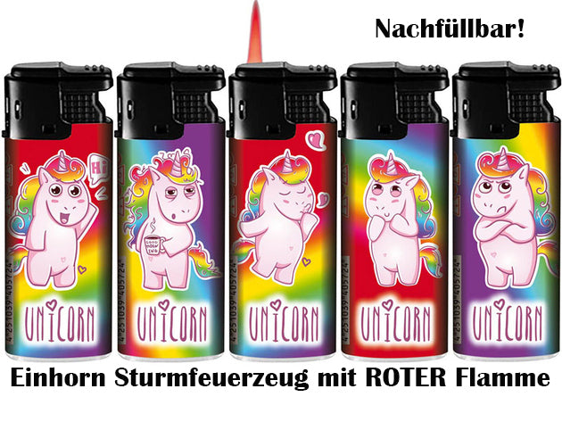 Sturmfeuerzeuge "Unicorn" Rote Sturm-Flamme 5 Motive